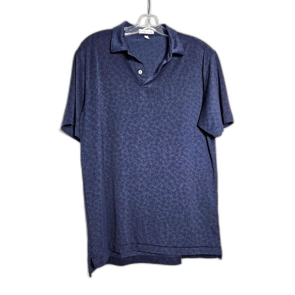 PETER MILLAR Navy Tonal Floral Knit Lightweight Polo Medium